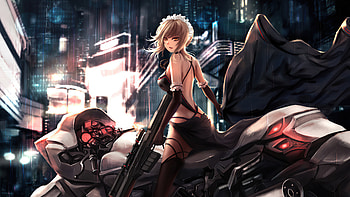 Dark Knight Cyber Bike Anime Girl , anime, artist, cyberpunk, artwork, artstation HD wallpaper