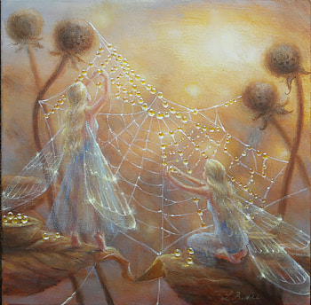 Dewdrops at Dawn, dewdrop, wings, white, art, lynne bellchamber, dres, girl, fairy, fantasy, painting, luminos HD wallpaper