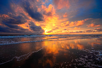 Nature, Sunset, Sky, Sea, Clouds, Sand, Reflection, Wet, Humid, Mirror HD wallpaper