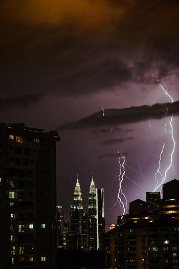 Night, Lightning, City, Dark HD phone wallpaper
