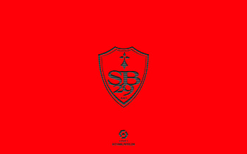 Stade Brestois 29, red background, French football team, Stade Brestois 29 emblem, Ligue 1, Brest, France, football, Stade Brestois 29 logo HD wallpaper