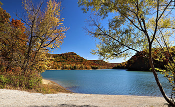 Owsley Fork Reservoir, fall, nature, season HD wallpaper