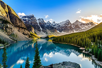 Moraine lake, national park, reflection, Banff, view, beautiful, rocks, serenity, mountain, lake HD wallpaper