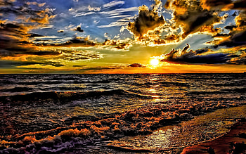 Ocean Sunset, Nature, Sunset, Ocean, Sky HD wallpaper