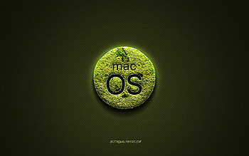MacOS logo, green creative logo, floral art logo, MacOS emblem, green carbon fiber texture, MacOS, creative art HD wallpaper