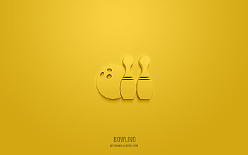 Bowling 3d icon, yellow background, 3d symbols, Bowling, sport icons, 3d icons, Bowling sign, sport 3d icons HD wallpaper