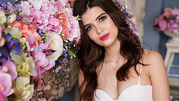 Pretty Face, face, model, flowers, woman HD wallpaper