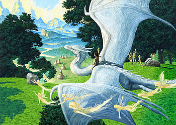 Hadas y dragones, ciruelo cabral, white, magic, fantasy, hadas, dragon, cool, fairies HD wallpaper