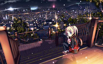 Sitting On Stairs Anime Girl , anime-girl, anime, artist, artwork, digital-art HD wallpaper