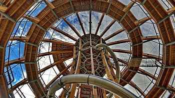 The Erlebnisholzkugel - A unique wooden structure located at Steinberg am See, Bavaria, Germany, man made, architecture HD wallpaper