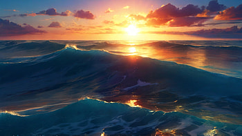 Ocean waves, water, ocean, wave, sea, sunset, Ocean Waves HD wallpaper