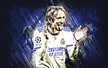 Luka Modric, Real Madrid, Croatian football player, midfielder, blue stone background, La Liga, Spain, football HD wallpaper