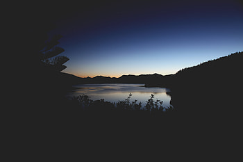 Sunset Lake Mountains Beach Silhouette , sunset, lake, mountains, beach, nature, silhouette HD wallpaper