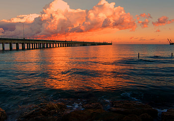 Nature, Sea, Clouds, Pier HD wallpaper