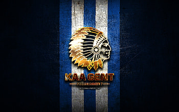Gent FC, golden logo, Jupiler Pro League, blue metal background, football, belgian football club, Gent logo, soccer, KAA Gent HD wallpaper