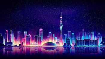 Tokyo cityscape, blue, pink, fantasy, cityscape, luminos, tokyo, synthpop HD wallpaper