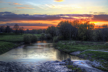 Stream, river, nature, sunset HD wallpaper