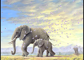 Elephants, pictura, elephant, robert bissell, painting, art, cloud HD wallpaper