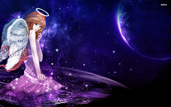 Cute Stars | Fantasy Planet Water Star Woman Angel HD wallpaper