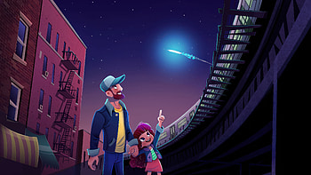 Father And Daugher Looking At The Stars, love, father, daughter, artist, artwork, digital-art, family, moon, artstation HD wallpaper