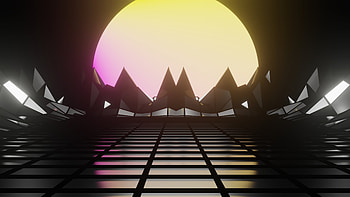 Cliffs, retro, digital art, moon HD wallpaper