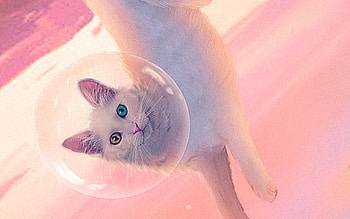 Space cat, pink, fantasy, pisici, aleksandra cabel, space, cat, cosmonaut, art, astronaut, luminos HD wallpaper