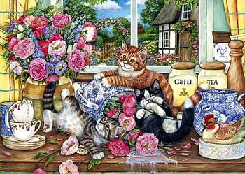 Cute cats, animal, kitten, art, flower, cat HD wallpaper