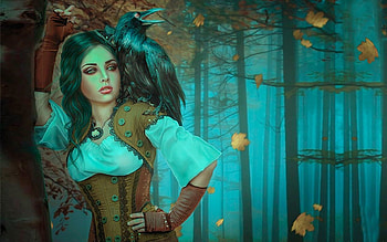 Steampunk Fantasy Girl, enchantment, woods, fantasy, pretty, fantasy girl, Steampunk, croe HD wallpaper