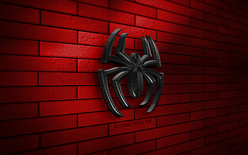 Spider-Man 3D logo, , red brickwall, creative, superheroes, Spider-Man logo, Peter Parker, 3D art, Spider-Man HD wallpaper