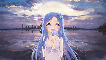 Cute, anime girl, long hair blue, smile HD wallpaper