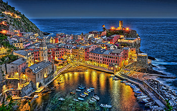 Vernazza, Cinque Terre, Ligurian Sea, evening, sunset, R, Vernazza bay, Vernazza Ranrama, Liguria, Italy HD wallpaper