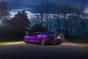 Purple Lamborghini Aventador Rear , lamborghini-aventador, lamborghini, cars, behance HD wallpaper