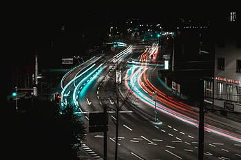 Cities, Road, Turn, Long Exposure, Backlight, Illumination, Urban, Multiband HD wallpaper