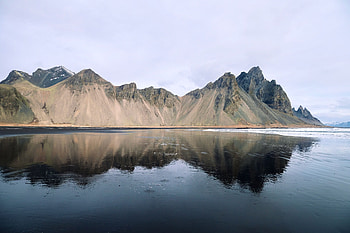 The Batman Mountain, Black sand beach, Iceland, reflection, nature, Vestrahorn HD wallpaper