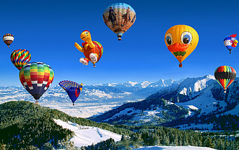 Snow, Vehicles, Hot Air Balloon HD wallpaper