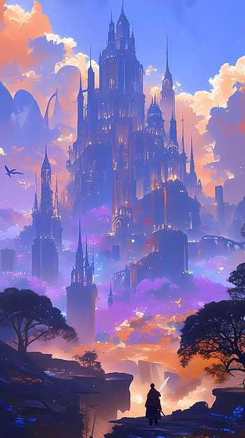 Enchanted Castle Anime Fantasy, anime landscape, fantasy HD phone wallpaper