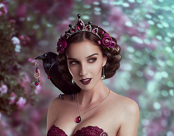 Fantasy Girl, Girl, Crow, Beauty, Jewel HD wallpaper