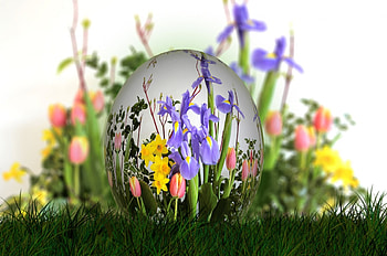 Easter Egg, egg, holiday, Easter, flowers, grass, Spring HD wallpaper