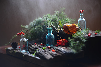 Still life, Rowan, Bottle, Glass, Drops, Rain HD wallpaper