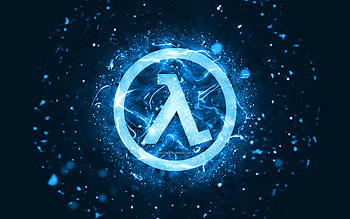 Half-Life blue logo, , blue neon lights, creative, blue abstract background, Half-Life logo, games logos, Half-Life HD wallpaper
