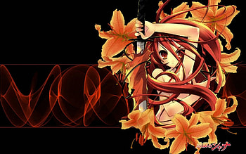 Shana, sword, red eyes, red hair, beautiful, long hair, beauty, anime girl, anime, Shakugan No Shana, weapon, flowers, female HD wallpaper