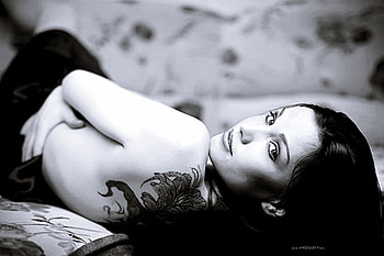 Tattoo Lady, body marks, black and white, beautiful, tattoos, woman HD wallpaper