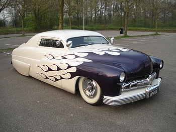 1949 Mercury custom lead sled, custom, chop top, flames, lead sled, mercury HD wallpaper