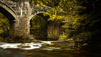 River, stone bridge, old, nature HD wallpaper