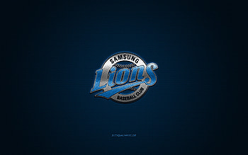 Samsung Lions, South Korean baseball club, KBO League, blue logo, blue carbon fiber background, baseball, Daegu, South Korea, Samsung Lions logo HD wallpaper