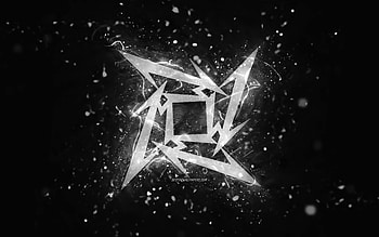 Metallica white logo, , white neon lights, creative, black abstract background, Metallica logo, music stars, Metallica HD wallpaper