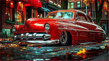 Timeless Red Classic: Artistic Car, artistic, painting HD wallpaper