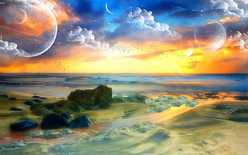 Beautiful Fantasy Sunset ..., Sunset, Nature, Fantasy, Ocean, Planet, , Colourful, River, Sky HD wallpaper