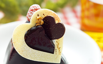 Gourmet dessert, gourmet, black, sweets, yellow, dessert, heart, food, nice HD wallpaper