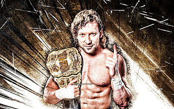 Kenny Omega, grunge art, american wrestler, WWE, Tyson Smith, wrestling, Kenny Omega with belt, brown abstract rays, wrestlers, Kenny Omega HD wallpaper